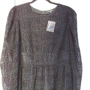 Express|Black Swiss Dot Semi Sheer Midi Dress Mod Edgy Whimsical Sz.L